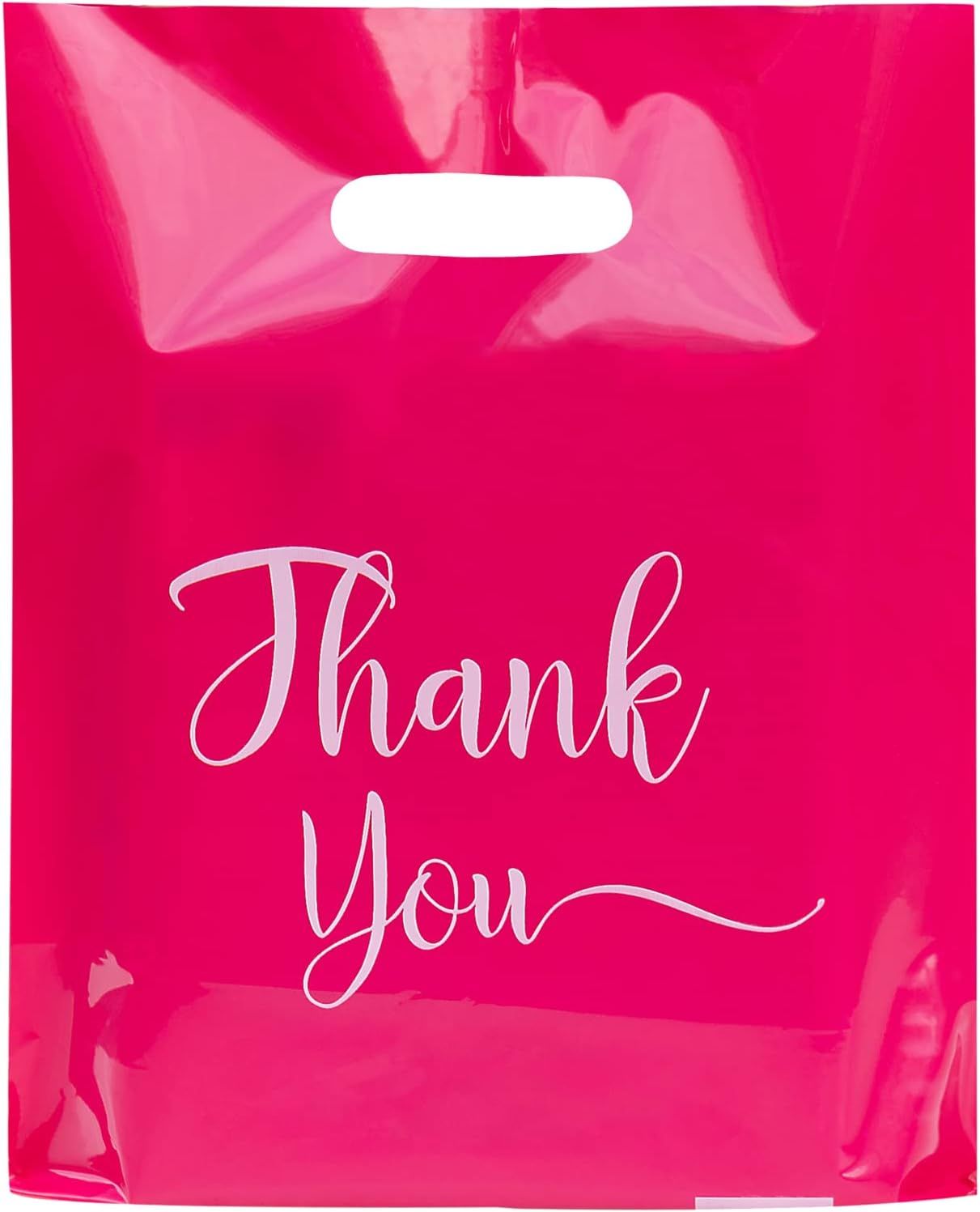 100 Pack Pink Plastic Thank You Bags for Small Business Retail