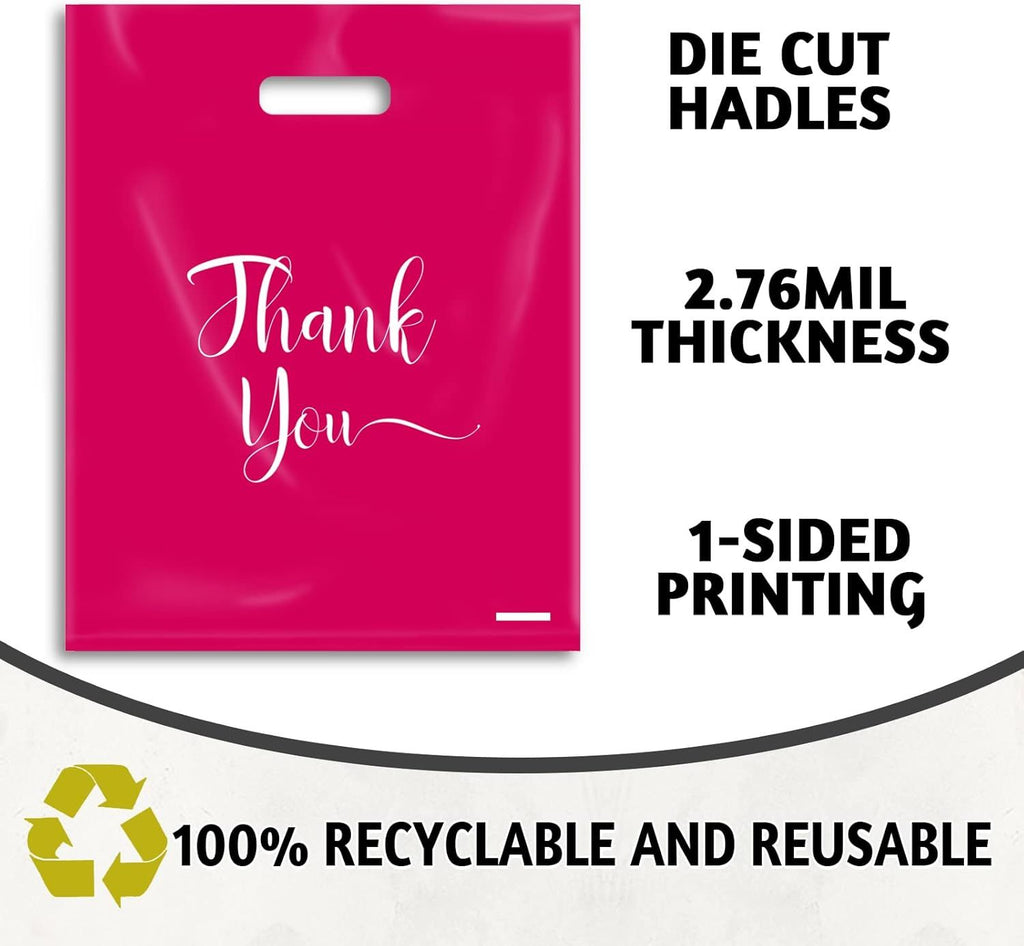 100 Pack Pink Plastic Thank You Bags for Small Business Retail