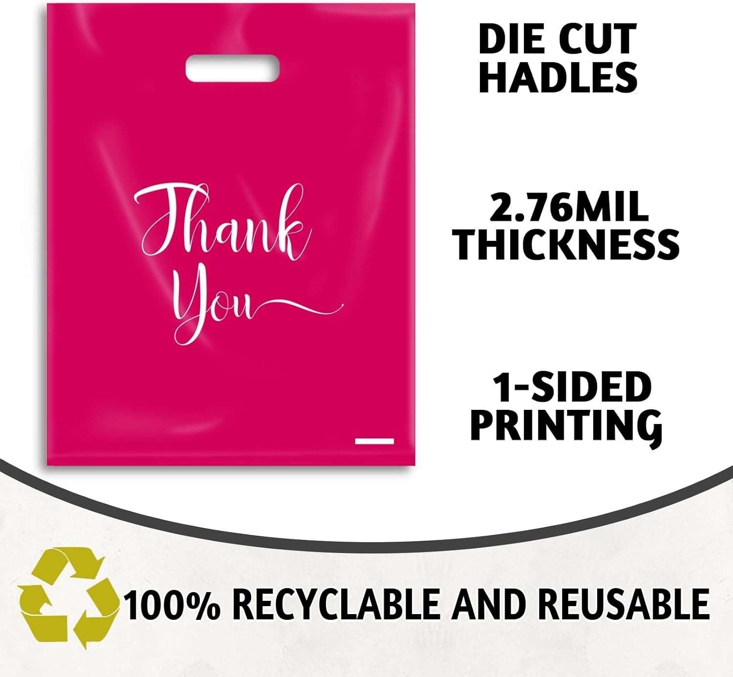100 Pack Pink Plastic Thank You Bags for Small Business Retail