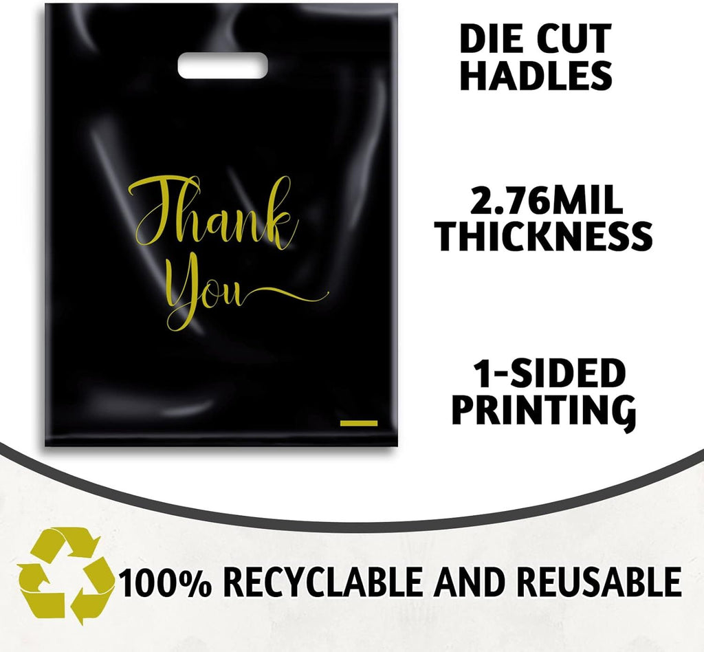 Thank You Plastic Bags – 100 Pack Die Cut Shopping Bags for Small Business & Retail