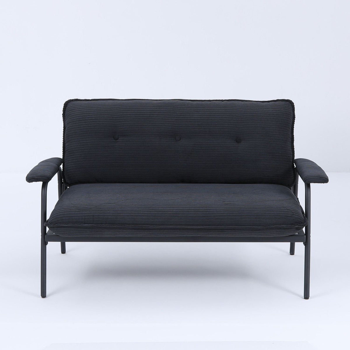 Modern Button Tufted Double Seat Sofa with Green Striped Fabric