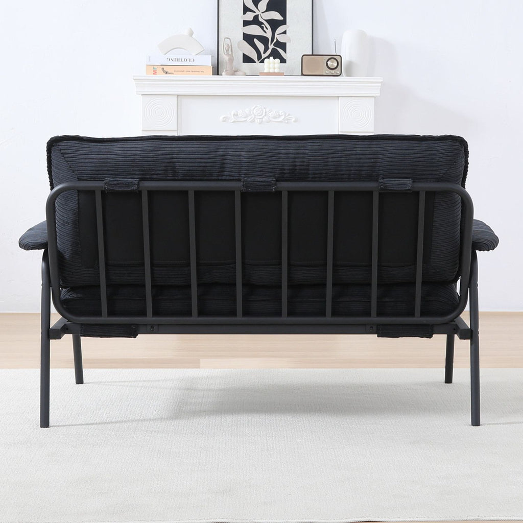 Modern Button Tufted Double Seat Sofa with Green Striped Fabric