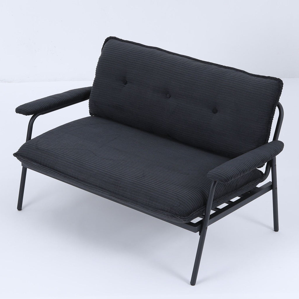 Modern Button Tufted Double Seat Sofa with Green Striped Fabric