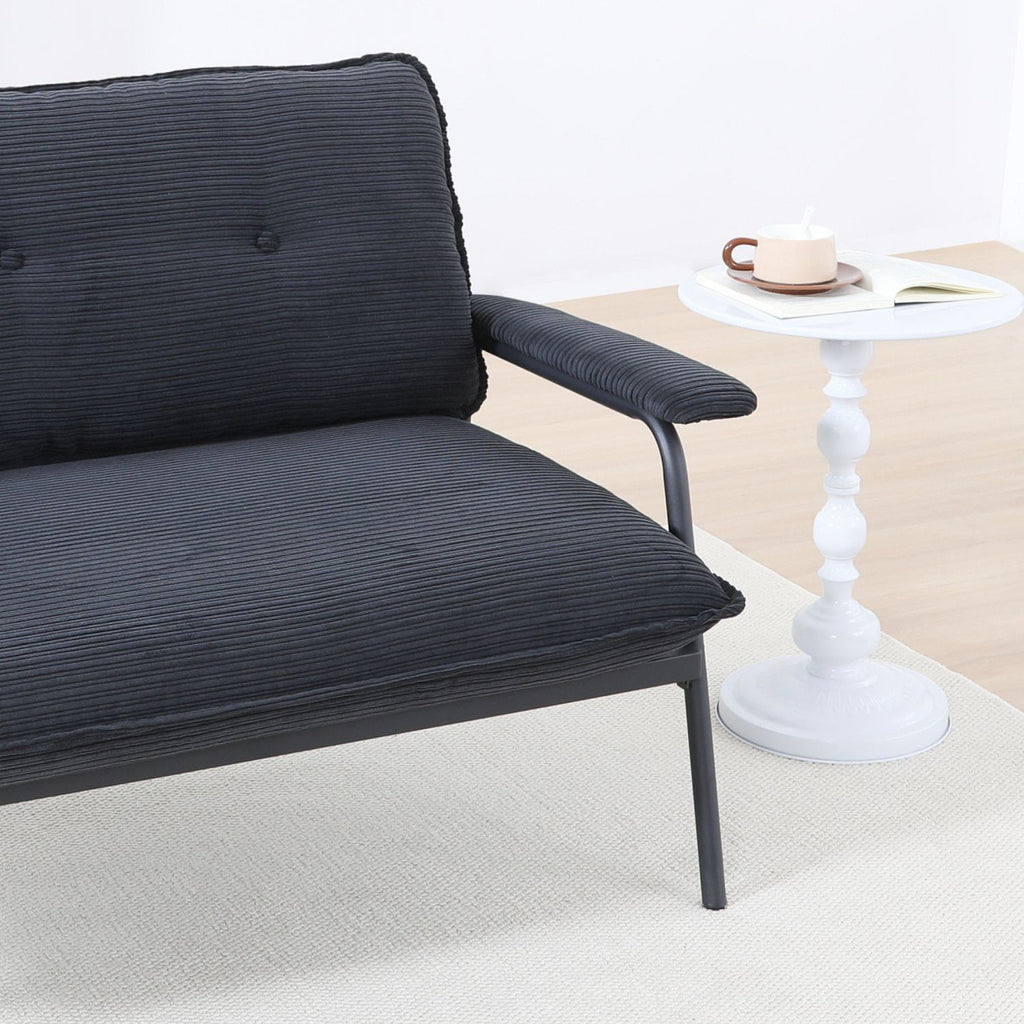 Modern Button Tufted Double Seat Sofa with Green Striped Fabric