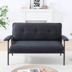 Modern Button Tufted Double Seat Sofa with Green Striped Fabric