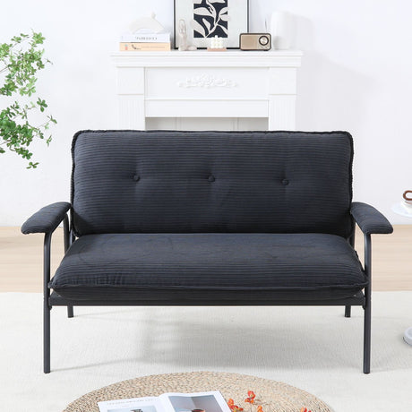 Modern Button Tufted Double Seat Sofa with Green Striped Fabric