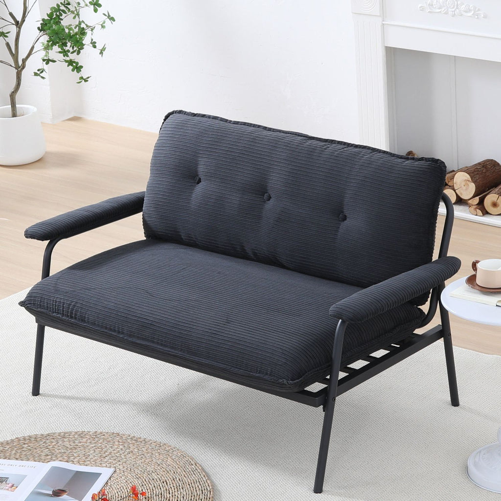 Modern Button Tufted Double Seat Sofa with Green Striped Fabric