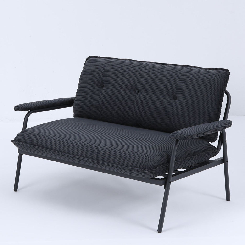 Modern Button Tufted Double Seat Sofa with Green Striped Fabric