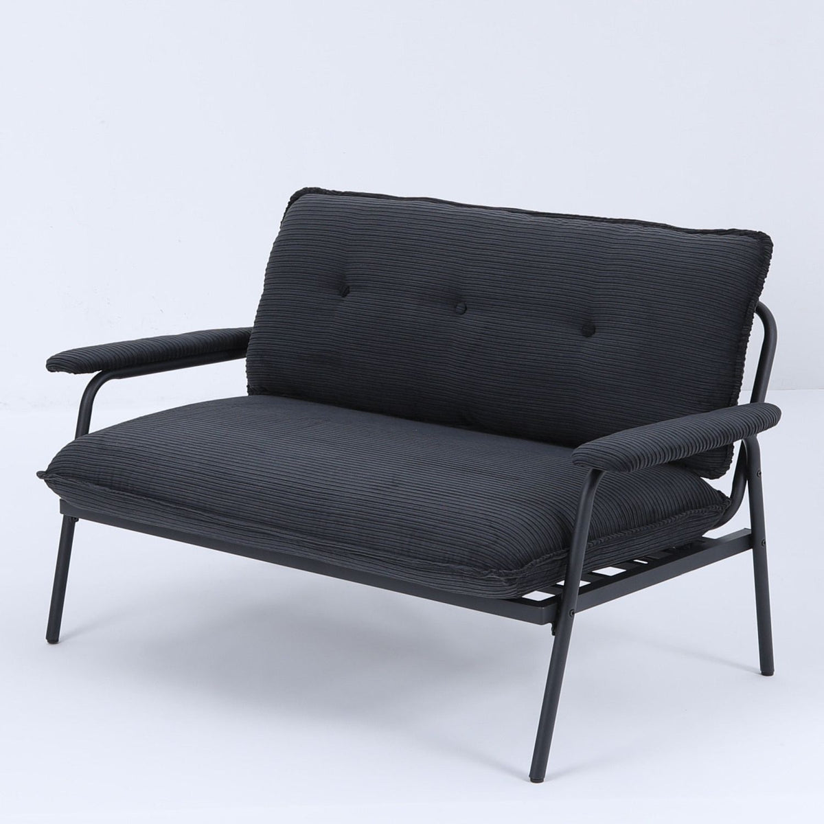 Modern Button Tufted Double Seat Sofa with Green Striped Fabric