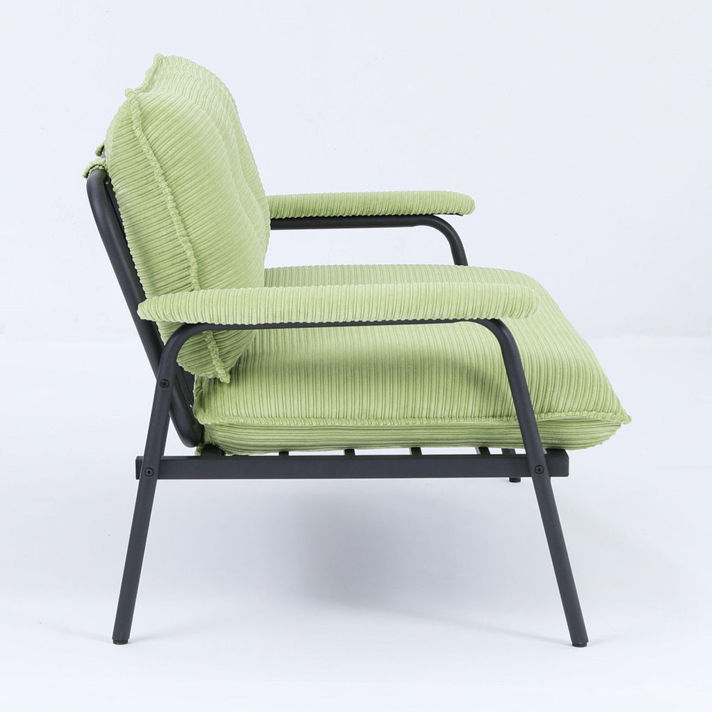 Green Striped Two-Seat Sofa with Button-Tufted Style