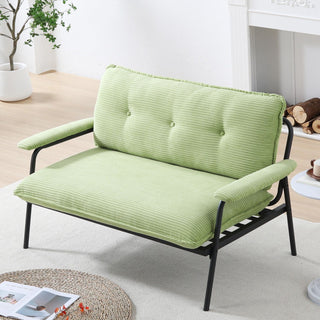 Green Striped Two-Seat Sofa with Button-Tufted Style