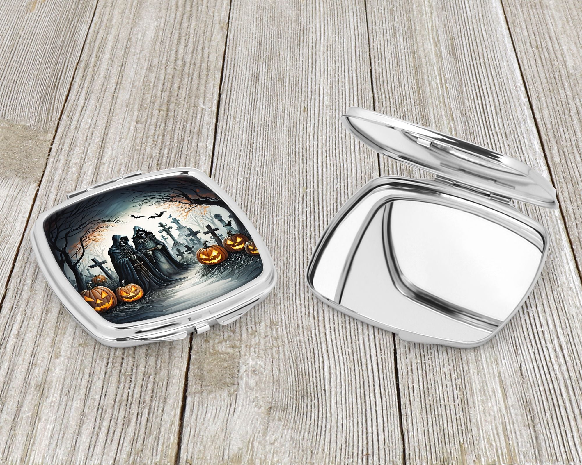 The Grim Reaper Spooky Halloween Compact Mirror – Travel Makeup Mirror with Dual Mirrors