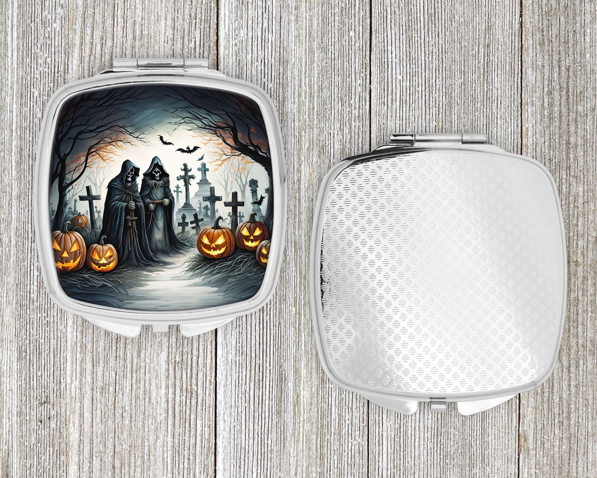 The Grim Reaper Spooky Halloween Compact Mirror – Travel Makeup Mirror with Dual Mirrors