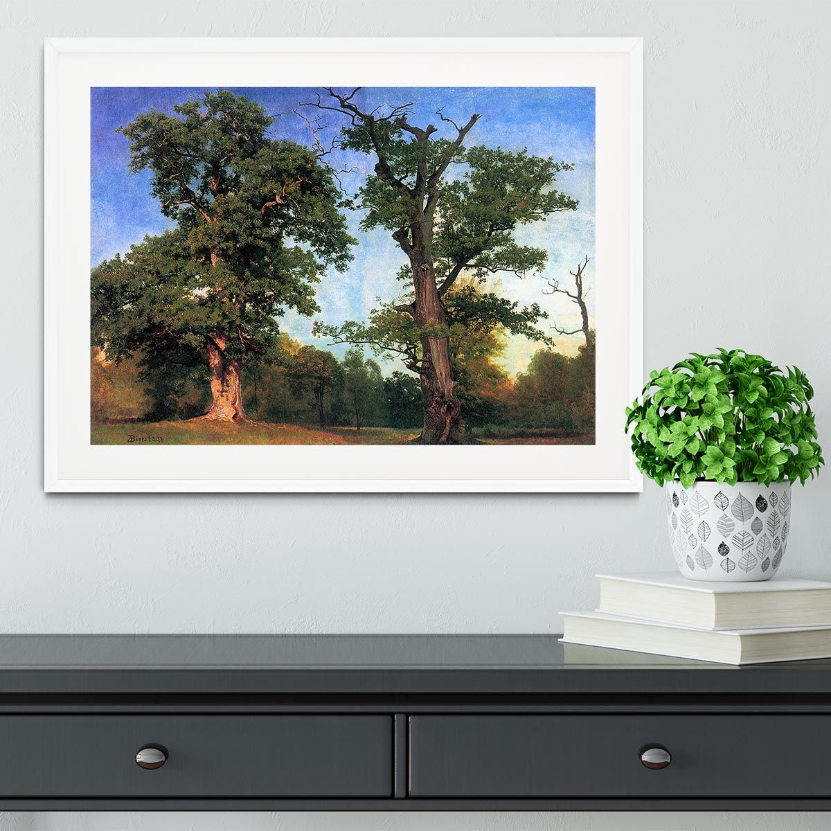 The pioneers of forests by Bierstadt Framed Print