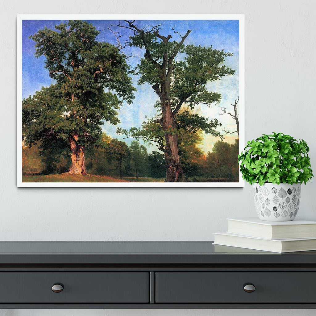 The pioneers of forests by Bierstadt Framed Print