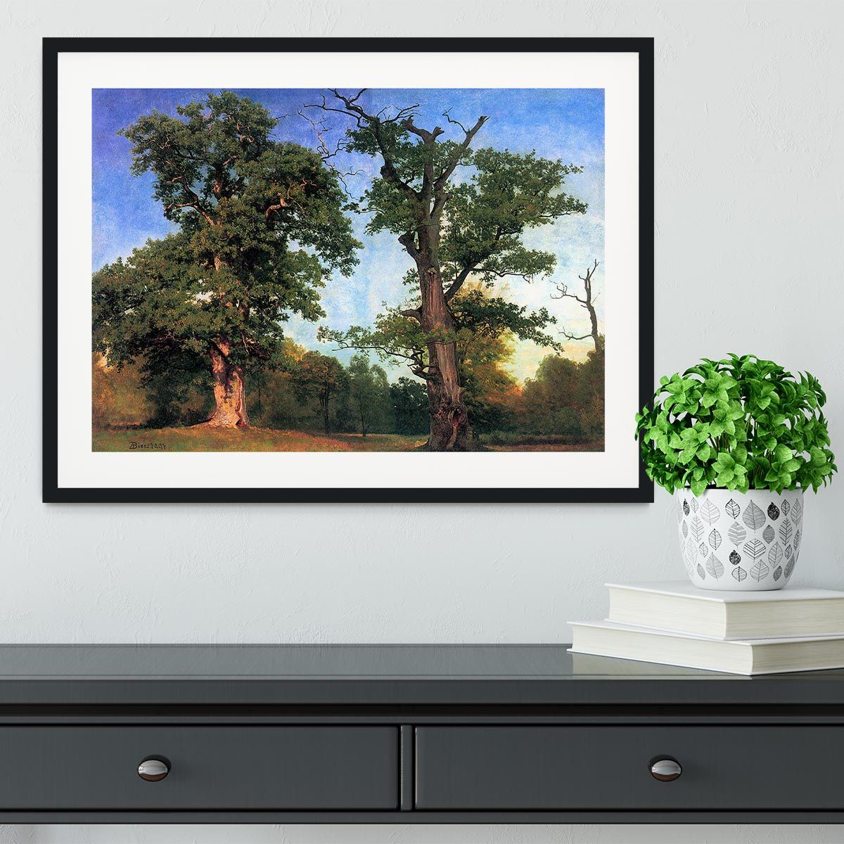 The pioneers of forests by Bierstadt Framed Print