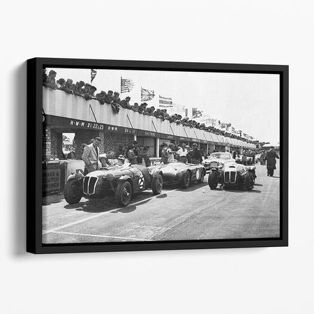 The pit lane at the British Grand Prix at Silverstone in 1953 Floating Framed Canvas