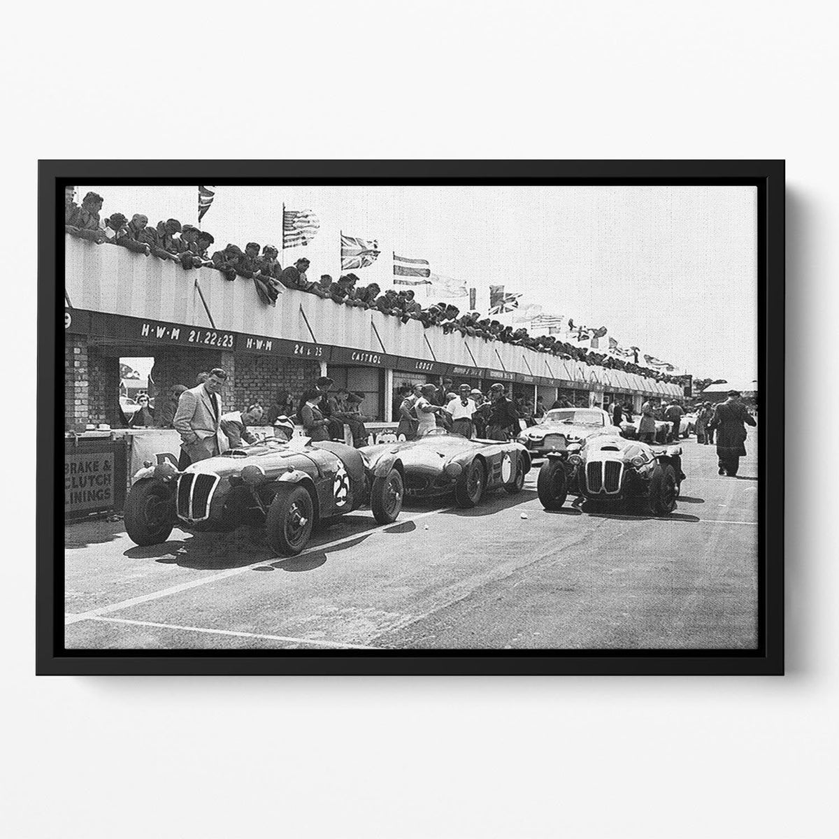 The pit lane at the British Grand Prix at Silverstone in 1953 Floating Framed Canvas