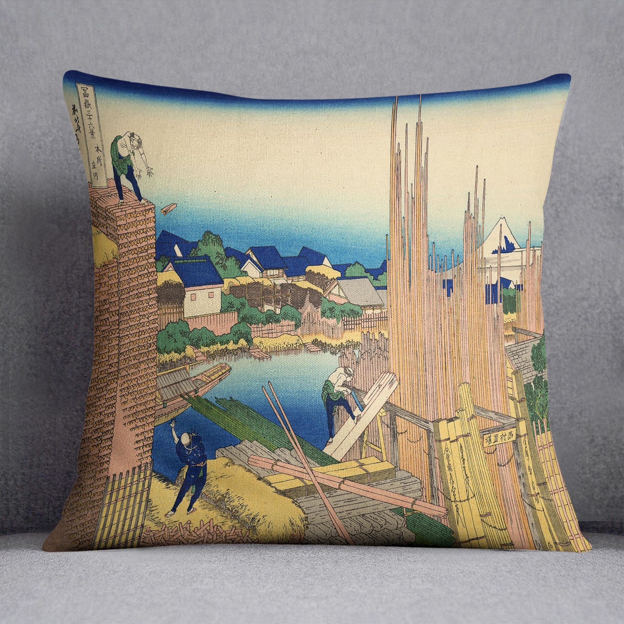 Hokusai’s Timberyard at Honjo Art Cushion
