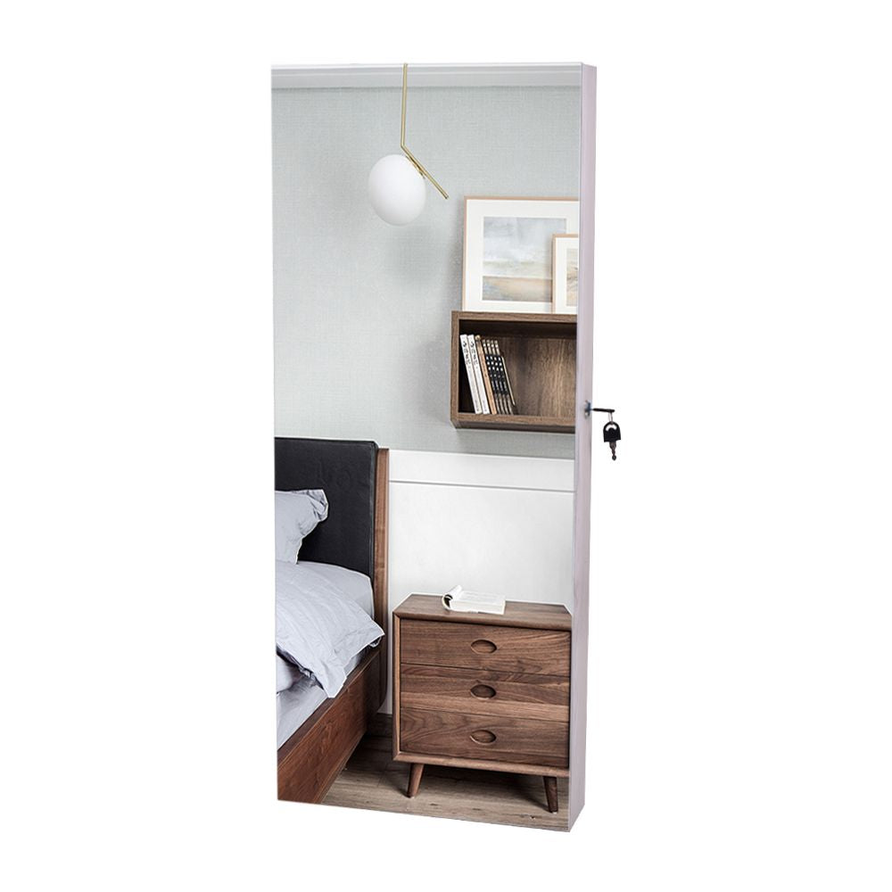 Wall-Mounted Mirrored Jewelry Cabinet With a Locking Door