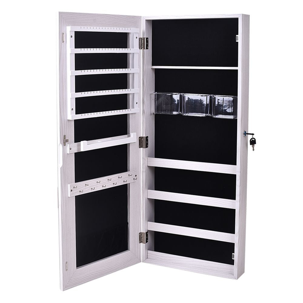Wall-Mounted Mirrored Jewelry Cabinet With a Locking Door