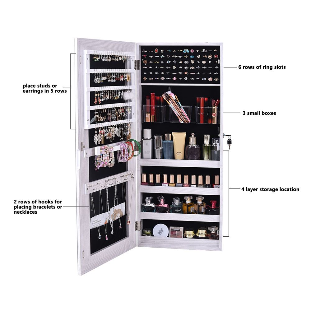 Wall-Mounted Mirrored Jewelry Cabinet With a Locking Door