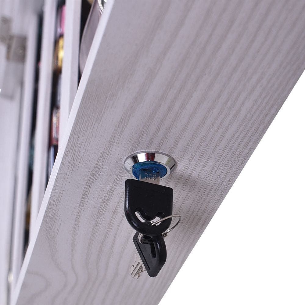 Wall-Mounted Mirrored Jewelry Cabinet With a Locking Door