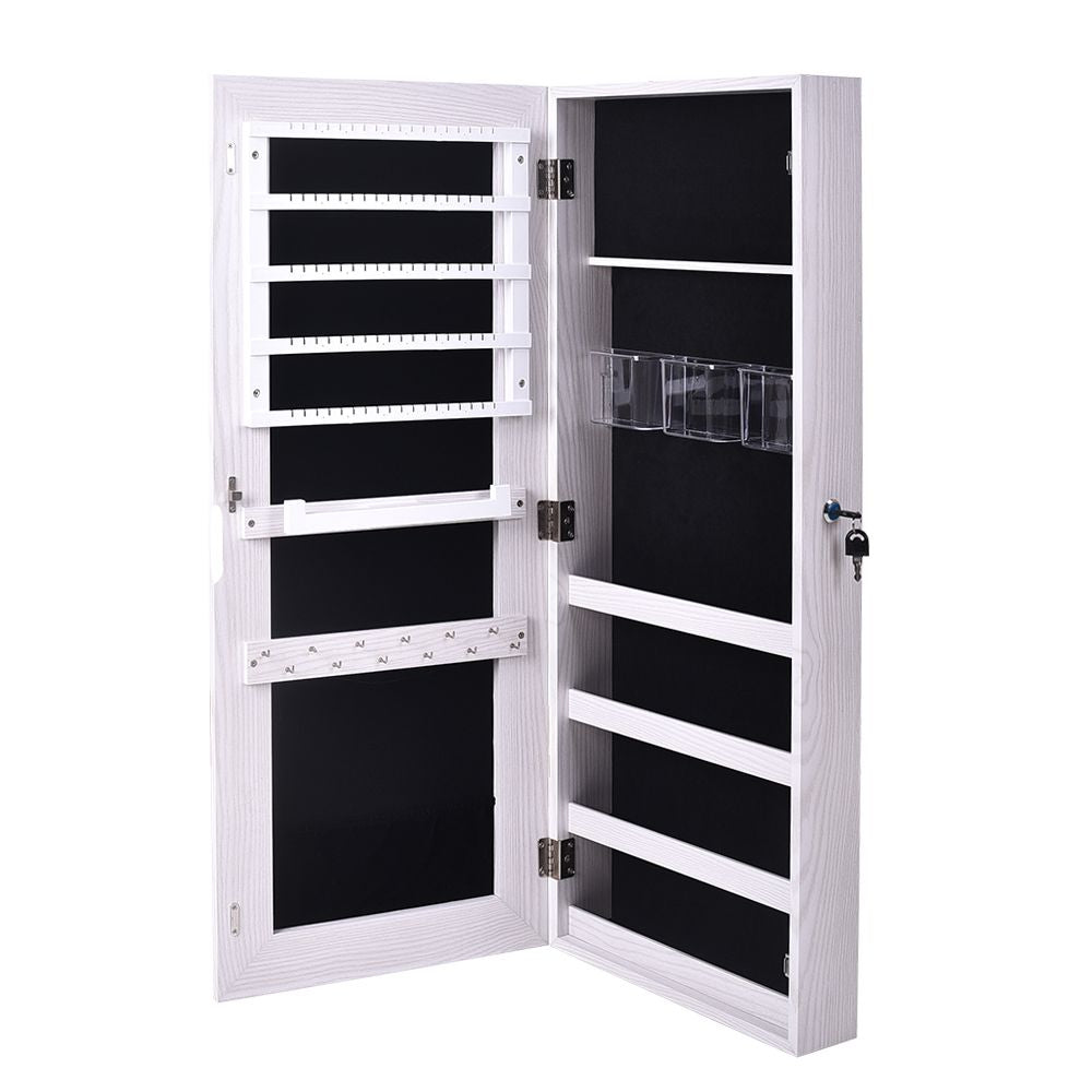 Wall-Mounted Mirrored Jewelry Cabinet With a Locking Door