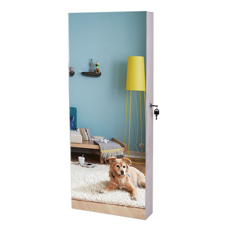 Wall-Mounted Mirrored Jewelry Cabinet With a Locking Door