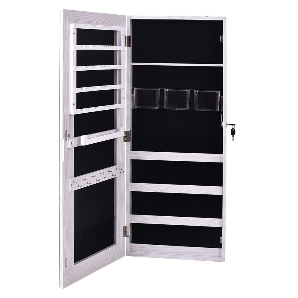 Wall-Mounted Mirrored Jewelry Cabinet With a Locking Door