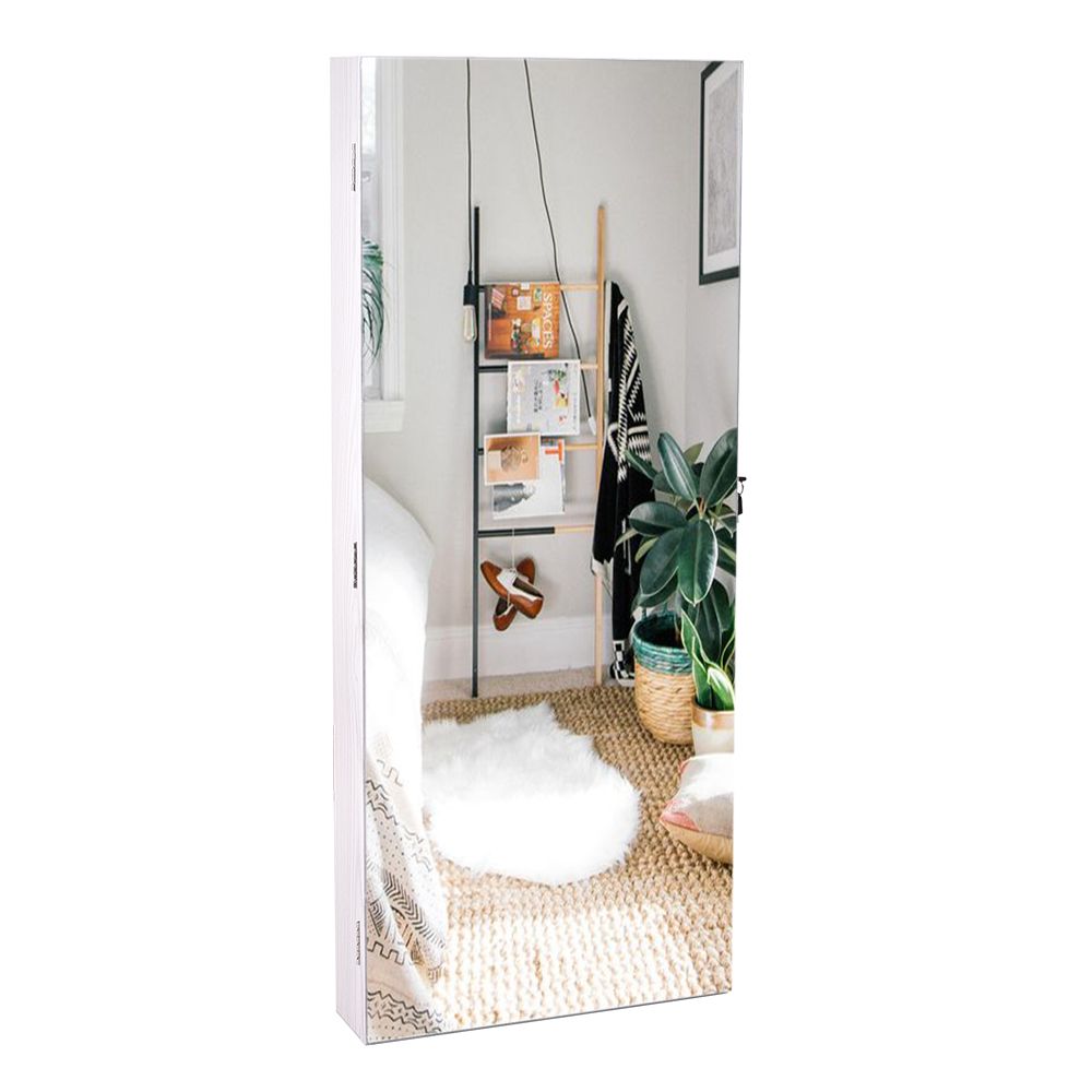 Wall-Mounted Mirrored Jewelry Cabinet With a Locking Door