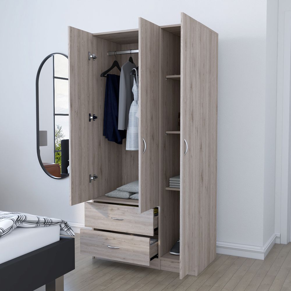 Clark Light Gray Three-Door Bedroom Armoire