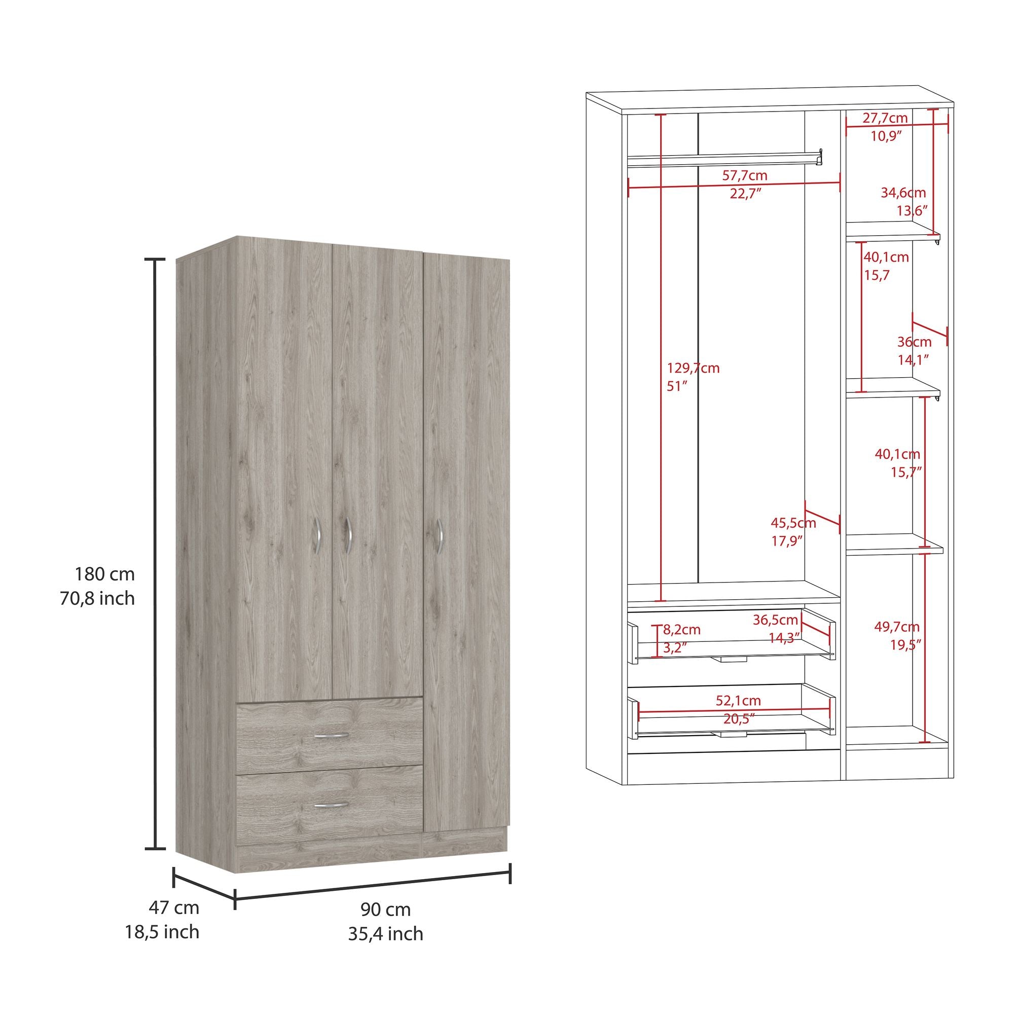 Clark Light Gray Three-Door Bedroom Armoire