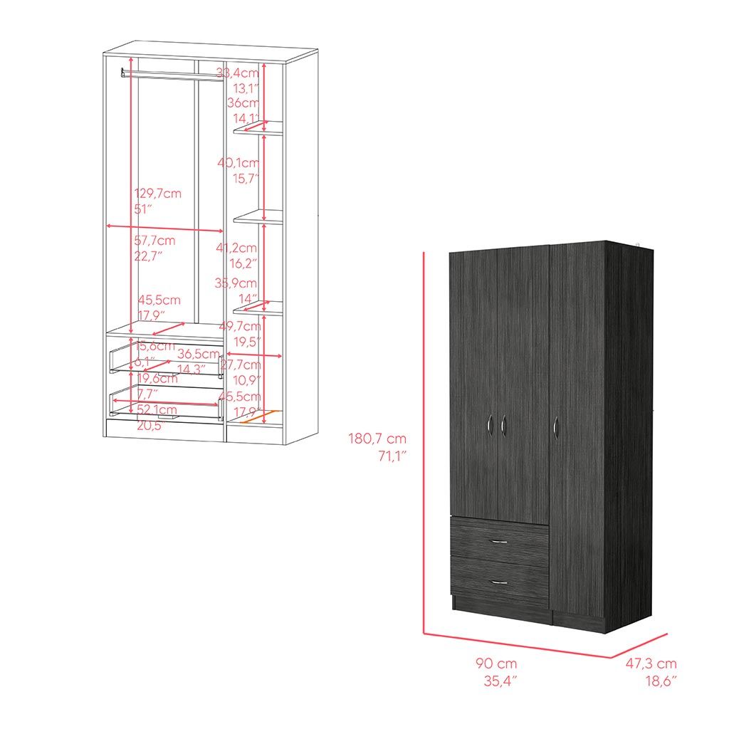 Clark Three-Door Bedroom Armoire with Drawers