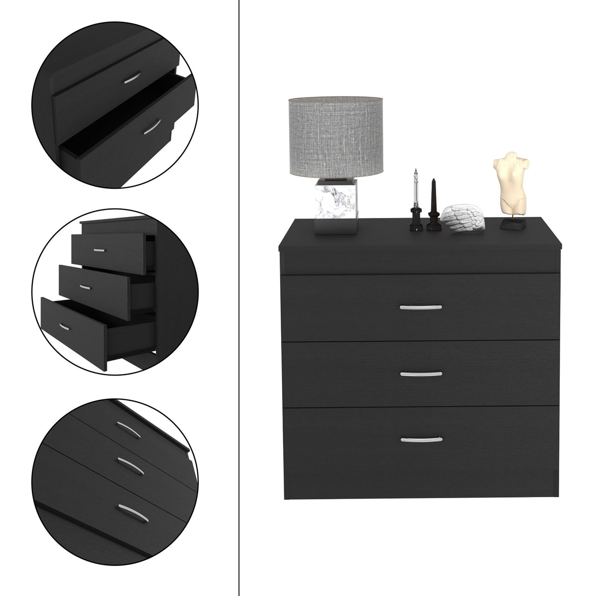 Lial Three-Drawer Dresser in Black Wengue