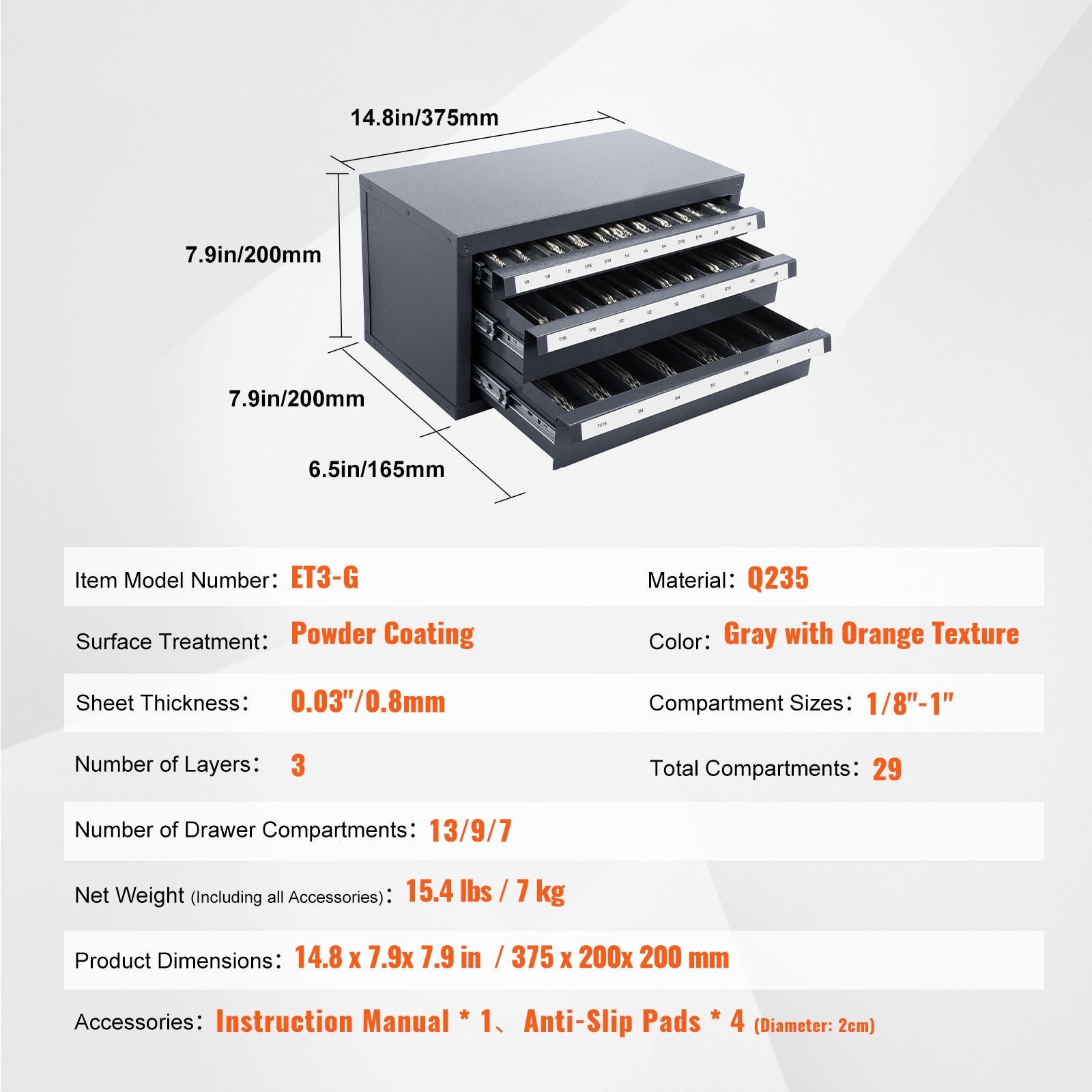 29-Compartment End Mill Organizer Cabinet with Labeled Drawers