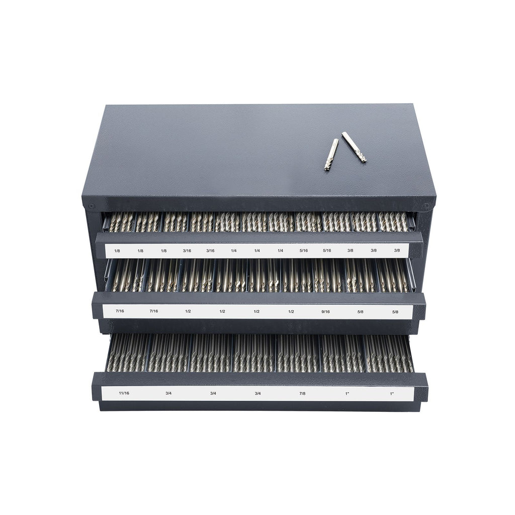 29-Compartment End Mill Organizer Cabinet with Labeled Drawers