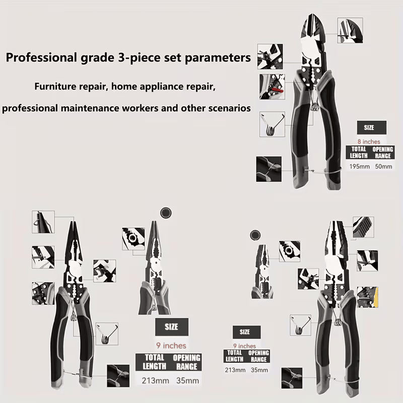 Multifunction Pliers Set for Electrical and General Repairs