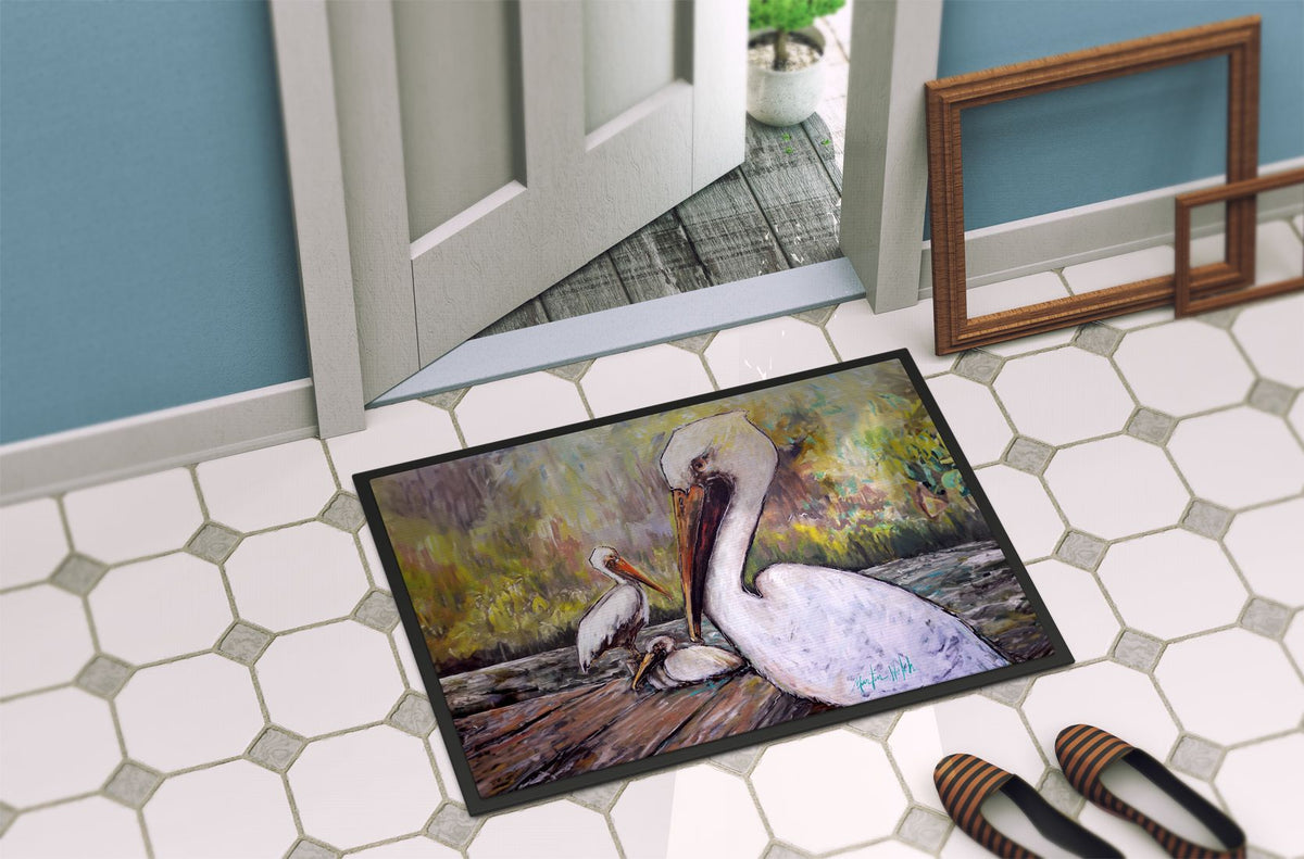 Three Pelicans on a Pier Coastal Doormat