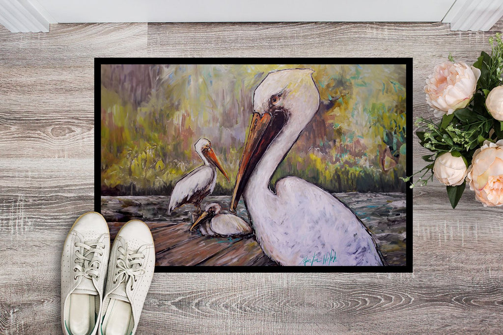 Three Pelicans on a Pier Coastal Doormat