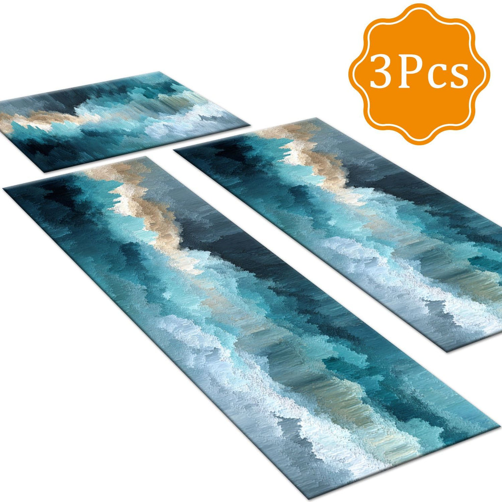 Abstract Three-Piece Kitchen Mat Set