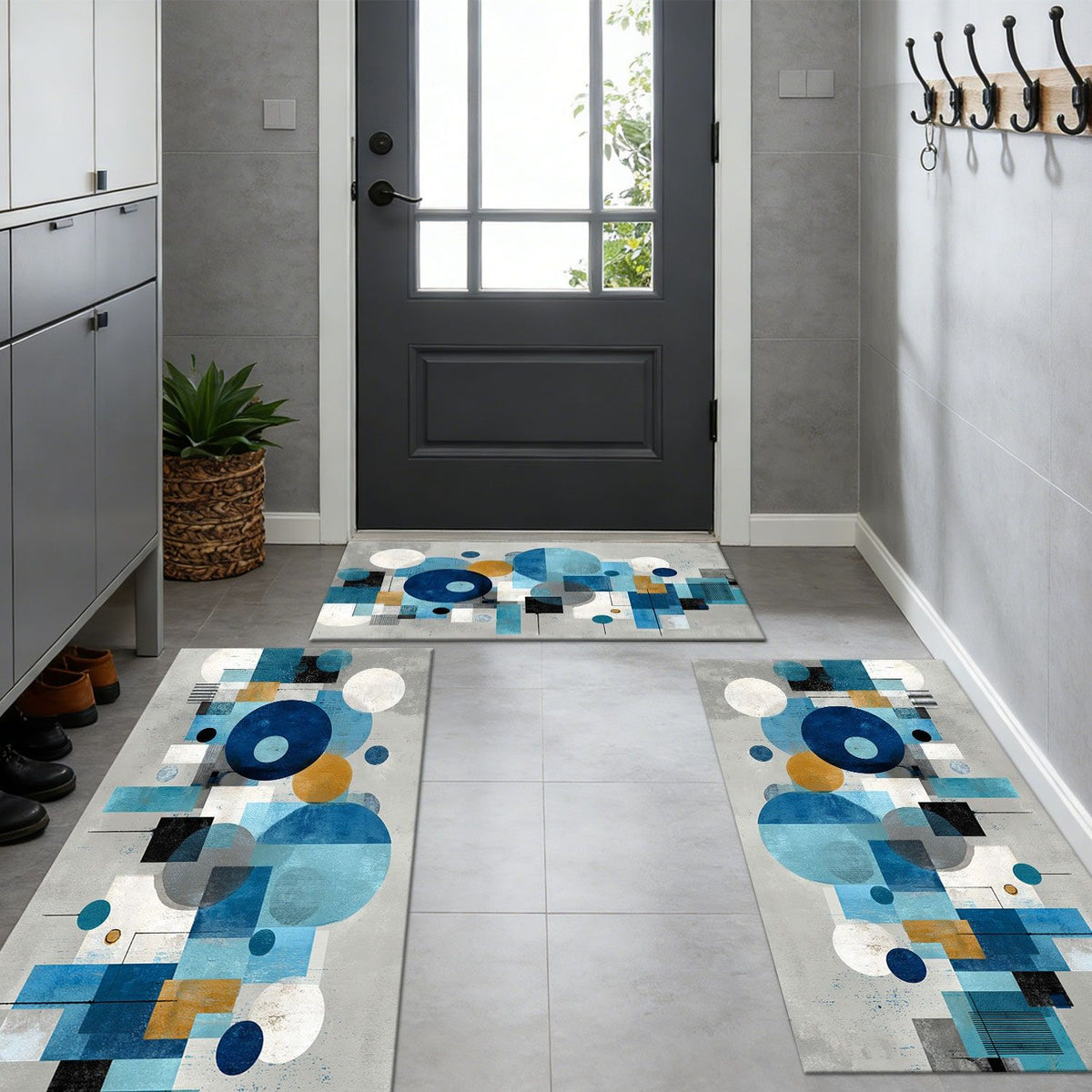 Three-Piece Abstract Kitchen and Hallway Rug Set