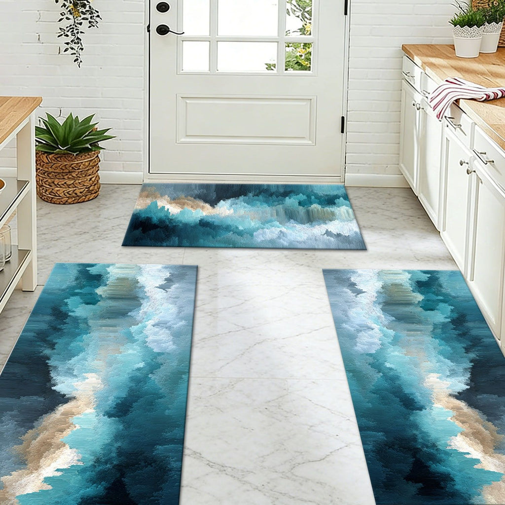Abstract Three-Piece Kitchen Mat Set