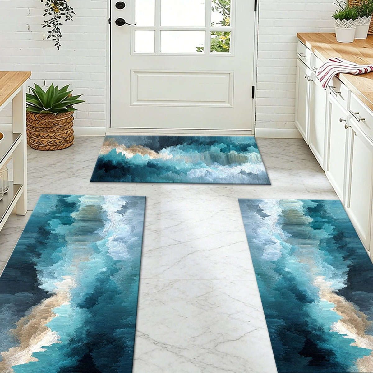 Abstract Three-Piece Kitchen Mat Set