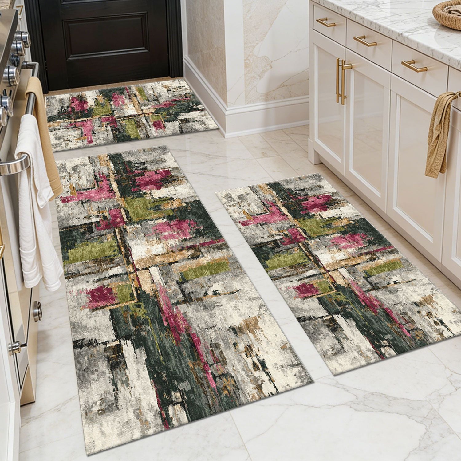 Three-Piece Kitchen Rug Set with Soft Surface