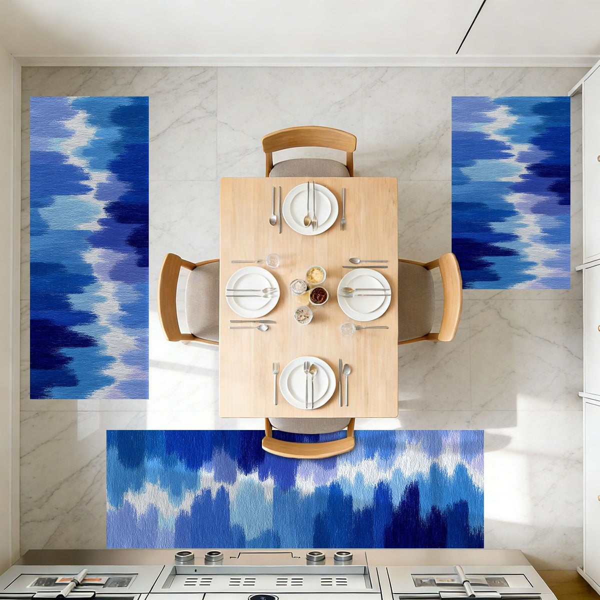 Abstract Three-Piece Kitchen Rug Set
