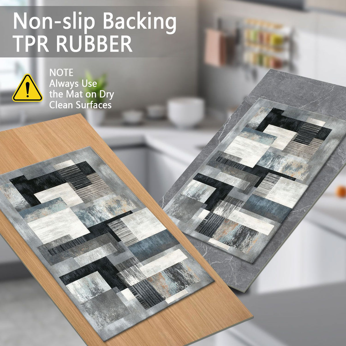 Abstract Washable Kitchen and Hallway Rug Set