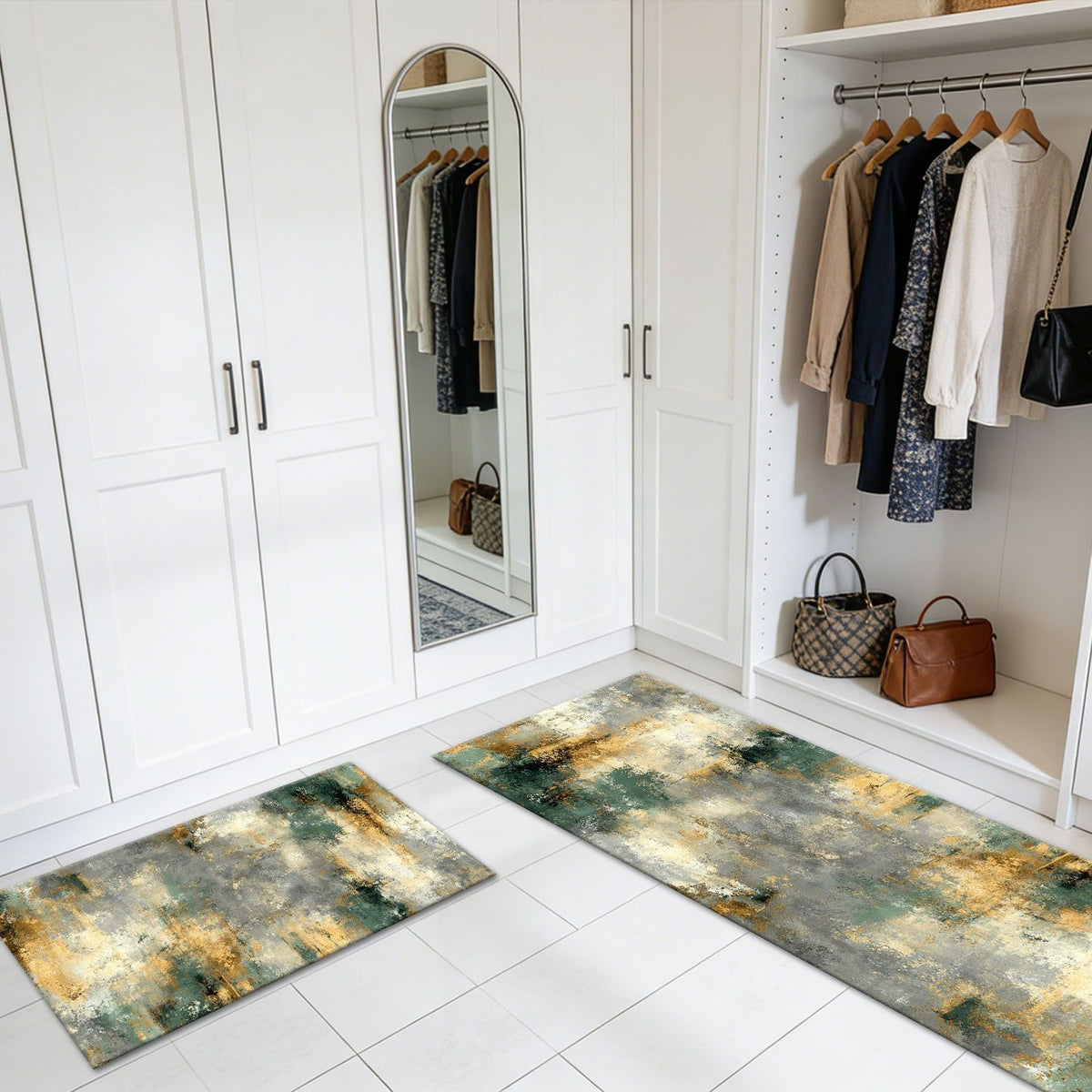 Three-Piece Abstract Kitchen and Hallway Mat Set