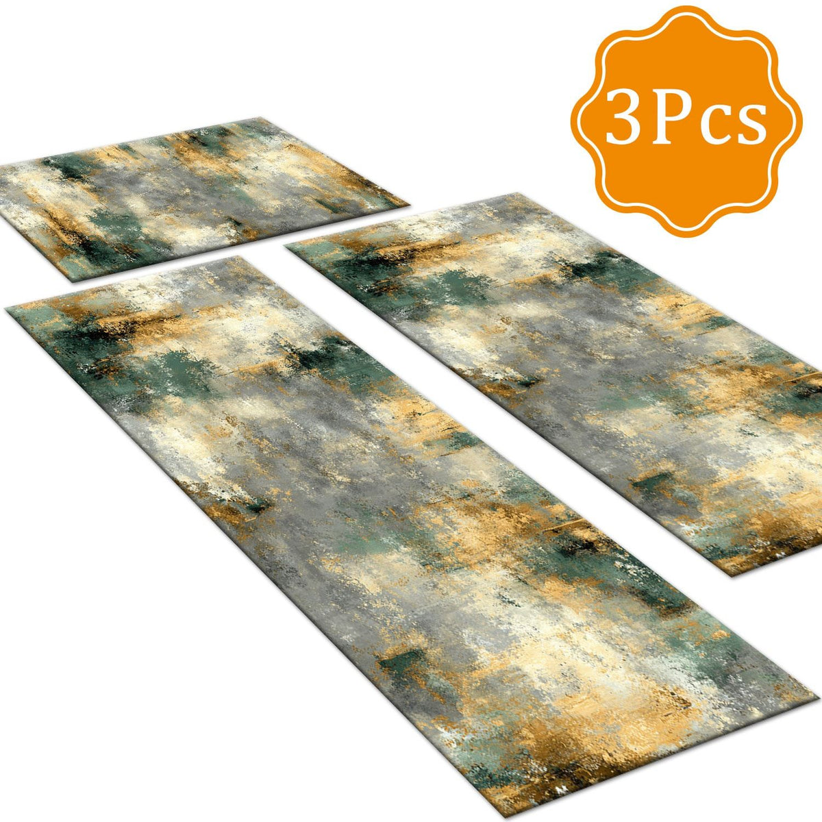 Three-Piece Abstract Kitchen and Hallway Mat Set