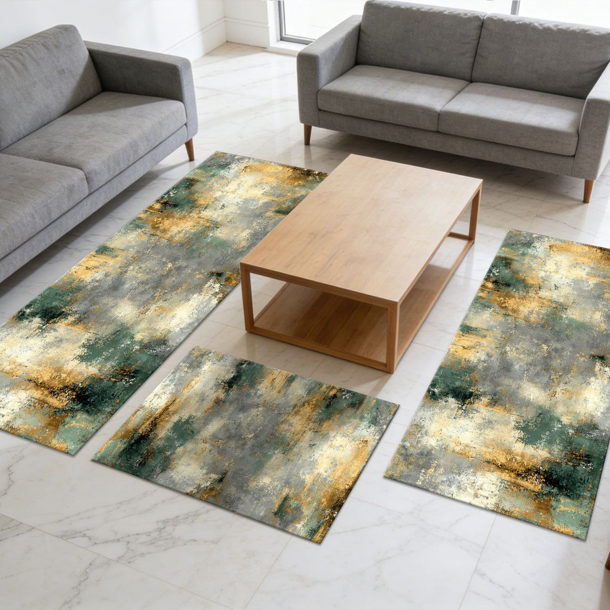 Three-Piece Abstract Kitchen and Hallway Mat Set